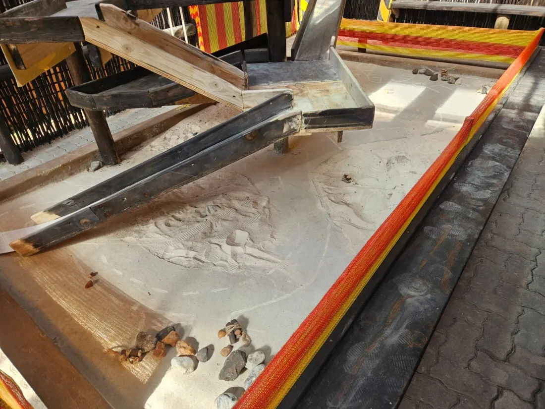 Close up of the sand dig area with ramps and rocks